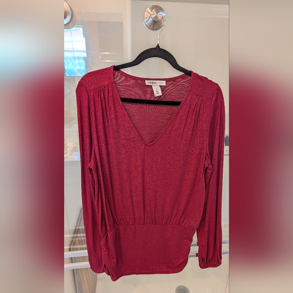 White House Black Market Women's Red V-Neck Top